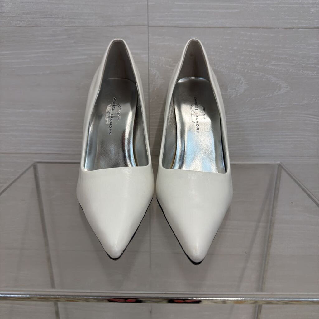 Chinese Laundry White Leather Point Toe Pump Heels 8