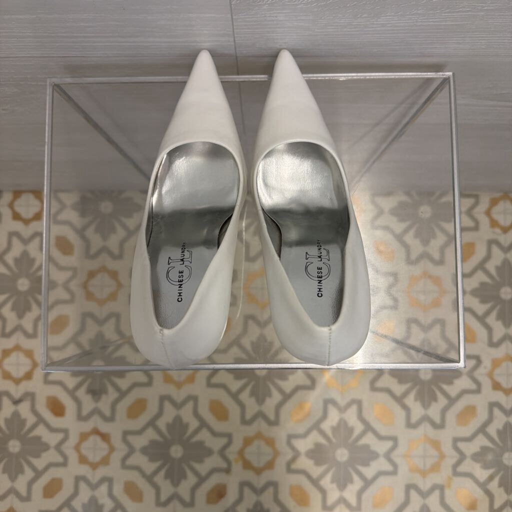Chinese Laundry White Leather Point Toe Pump Heels 8