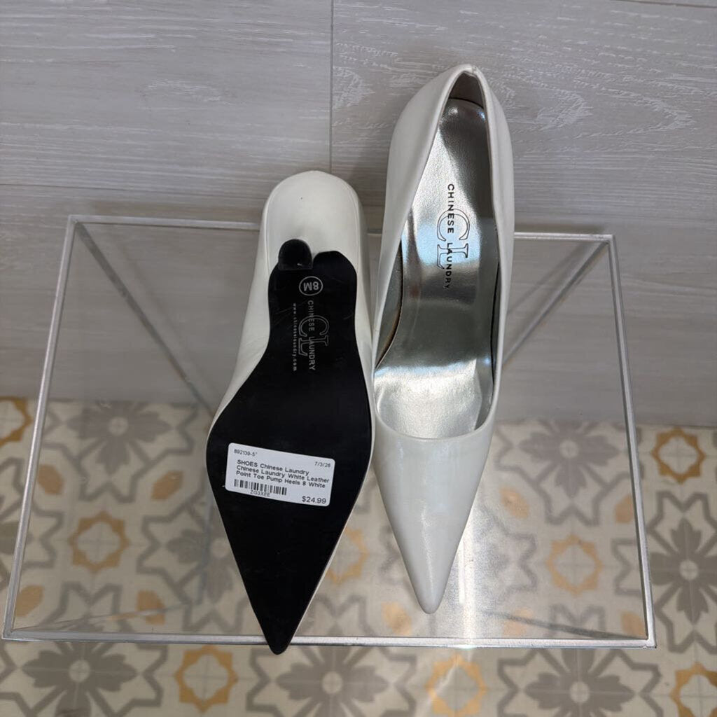 Chinese Laundry White Leather Point Toe Pump Heels 8