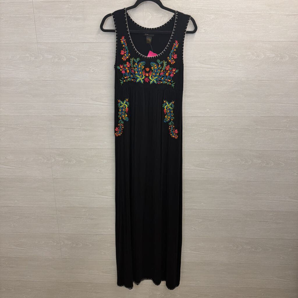 Grace Dresses Black/ Multi Embroidered Sleeveless Maxi Dress Small