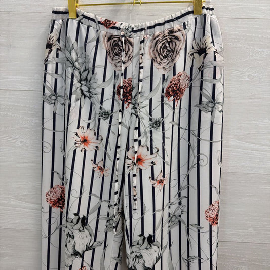 Premise Studio White/ Black Striped Floral Wide Leg Pants Small