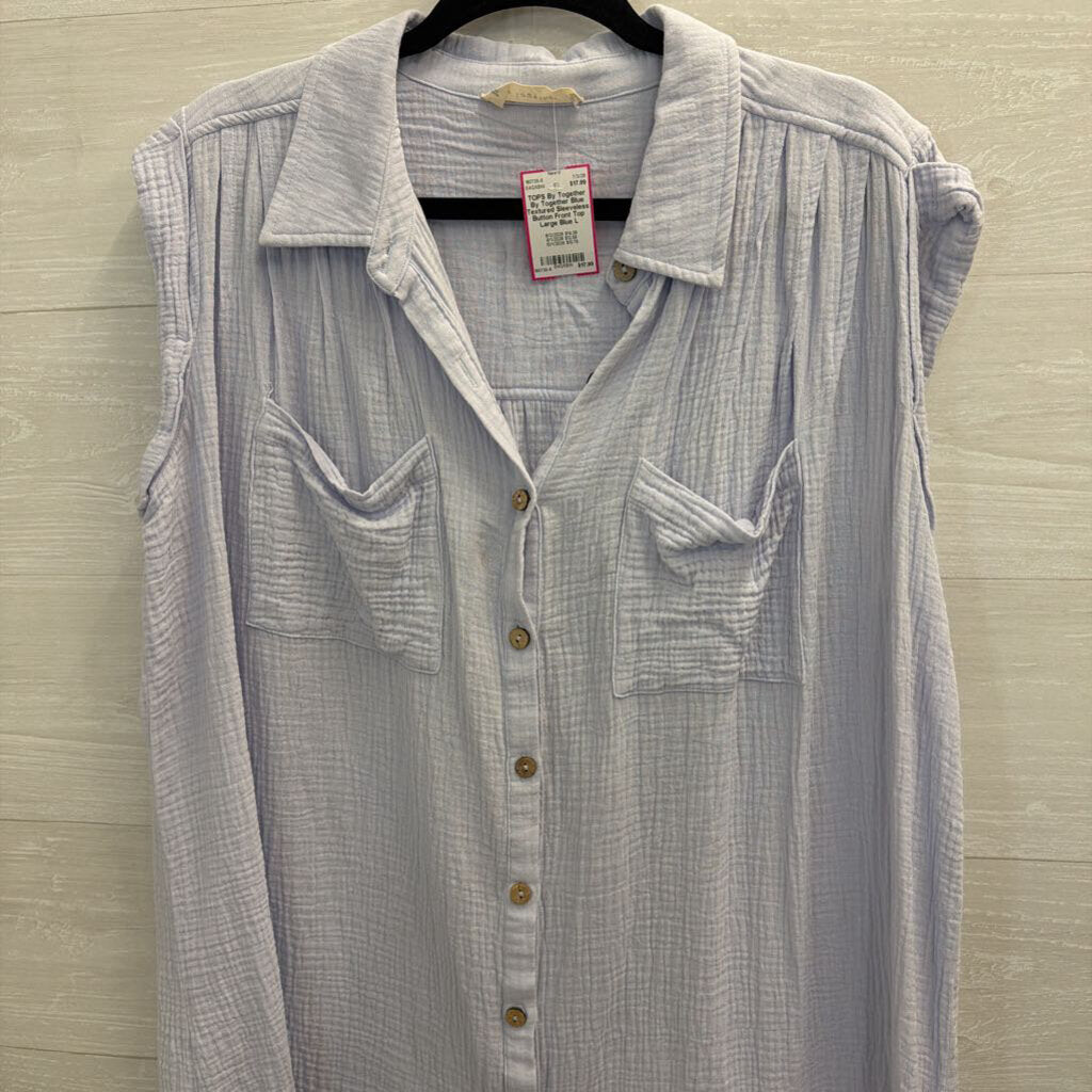By Together Blue Textured Sleeveless Button Front Top Large