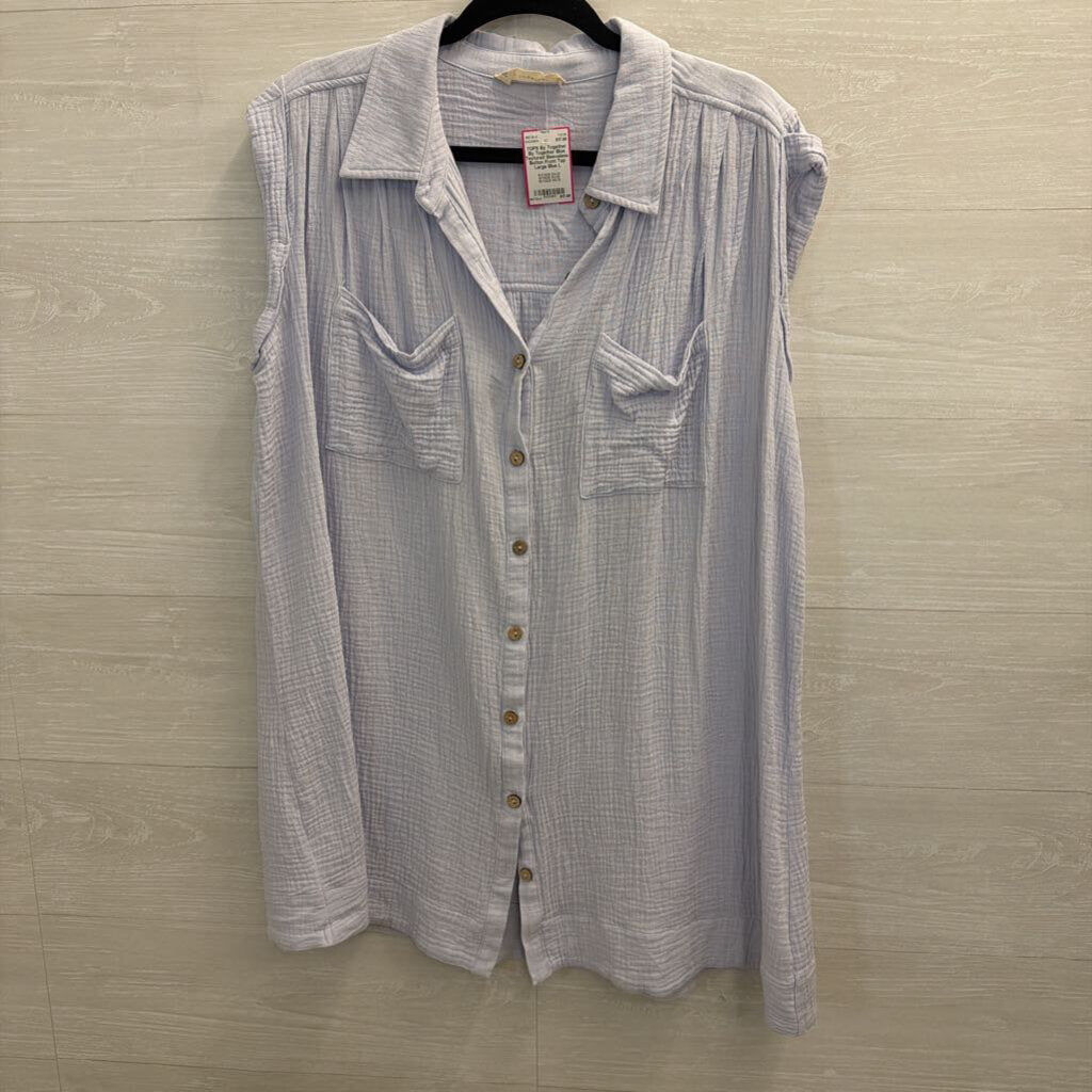 By Together Blue Textured Sleeveless Button Front Top Large