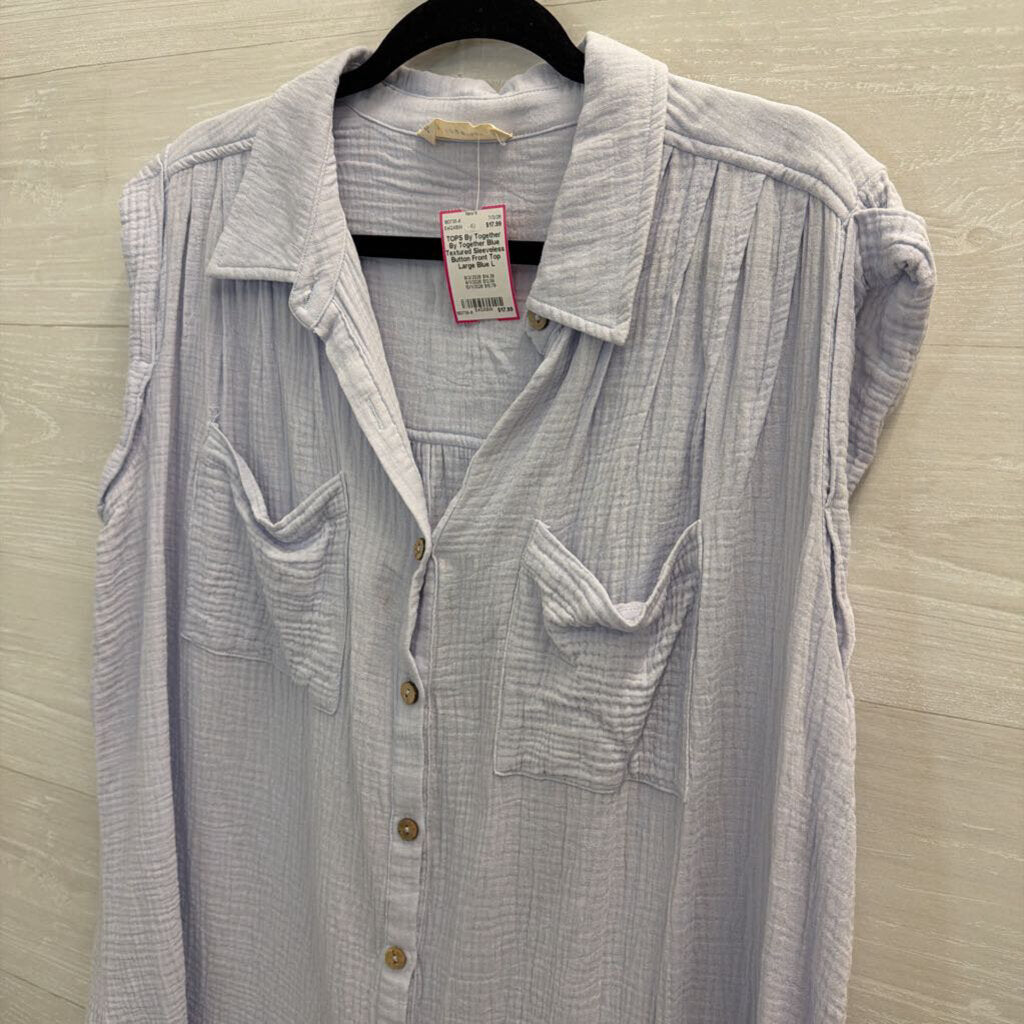 By Together Blue Textured Sleeveless Button Front Top Large