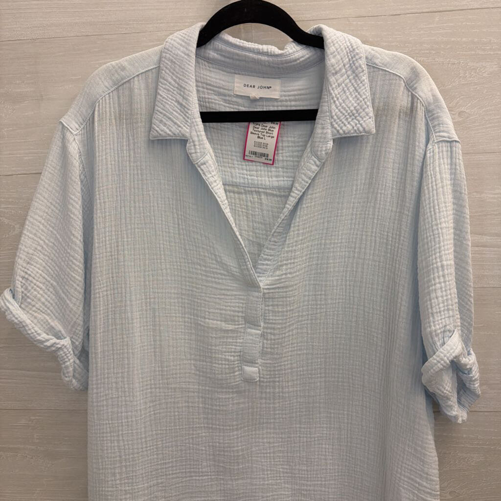 Dear John Blue Textured Short Sleeve Top Large