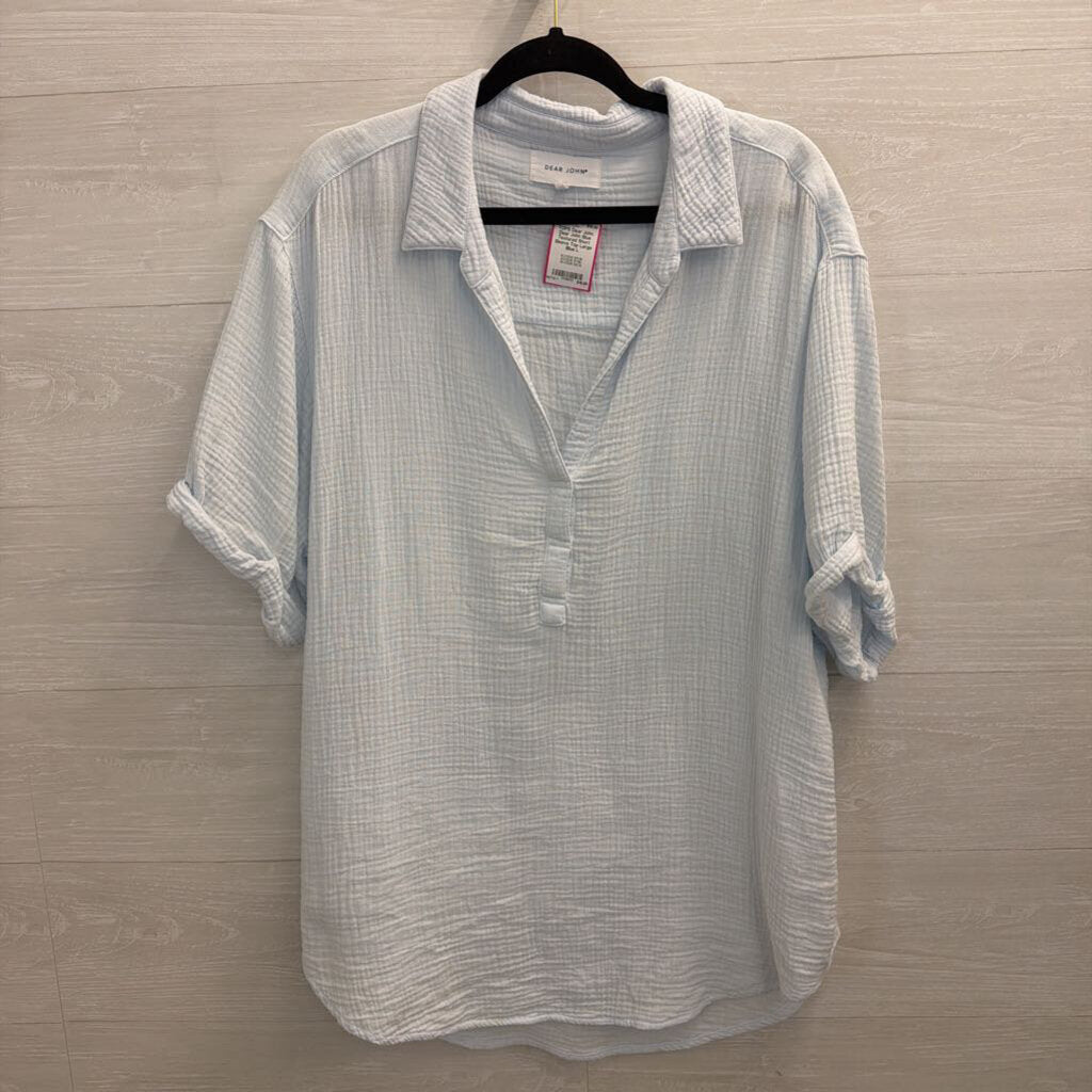 Dear John Blue Textured Short Sleeve Top Large