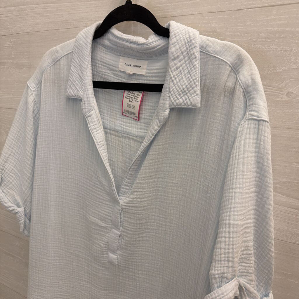 Dear John Blue Textured Short Sleeve Top Large