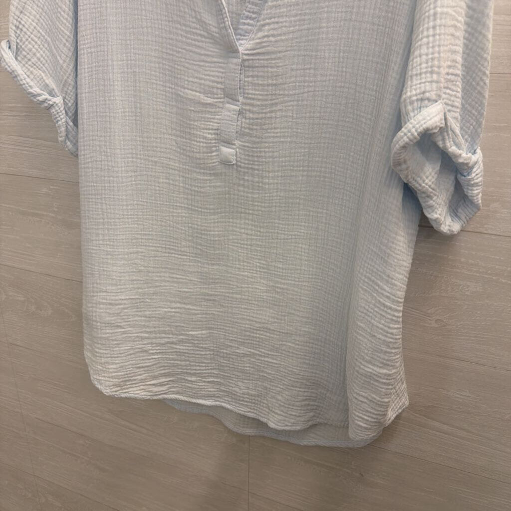 Dear John Blue Textured Short Sleeve Top Large