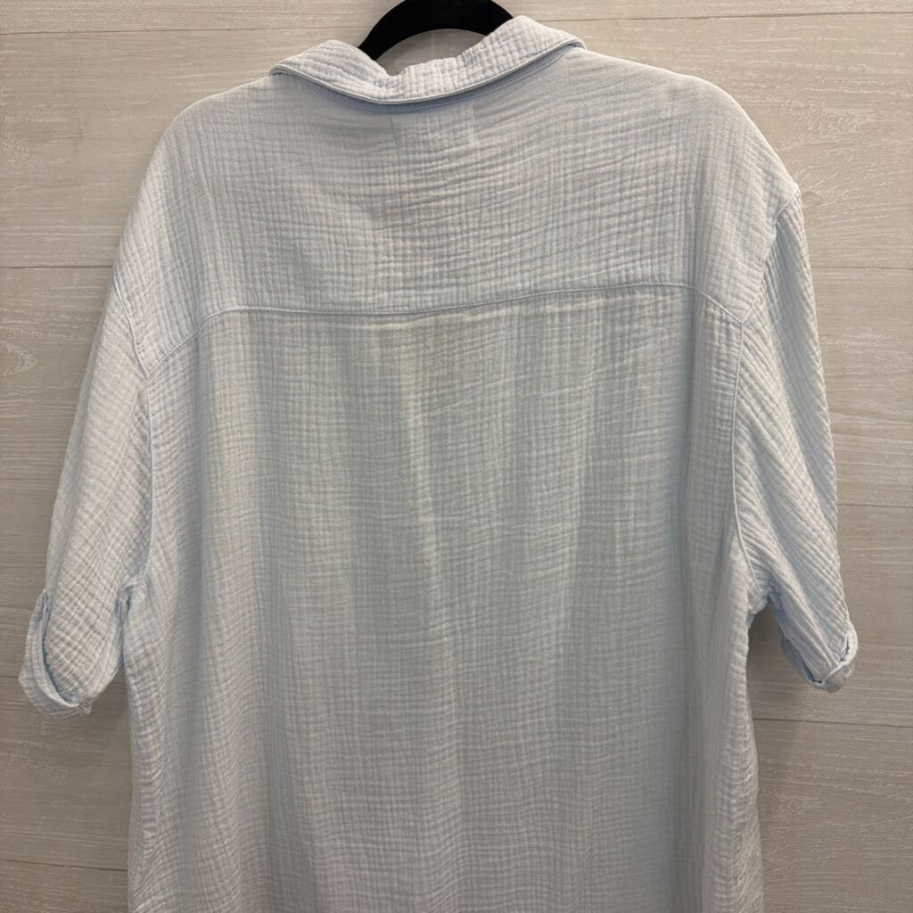 Dear John Blue Textured Short Sleeve Top Large