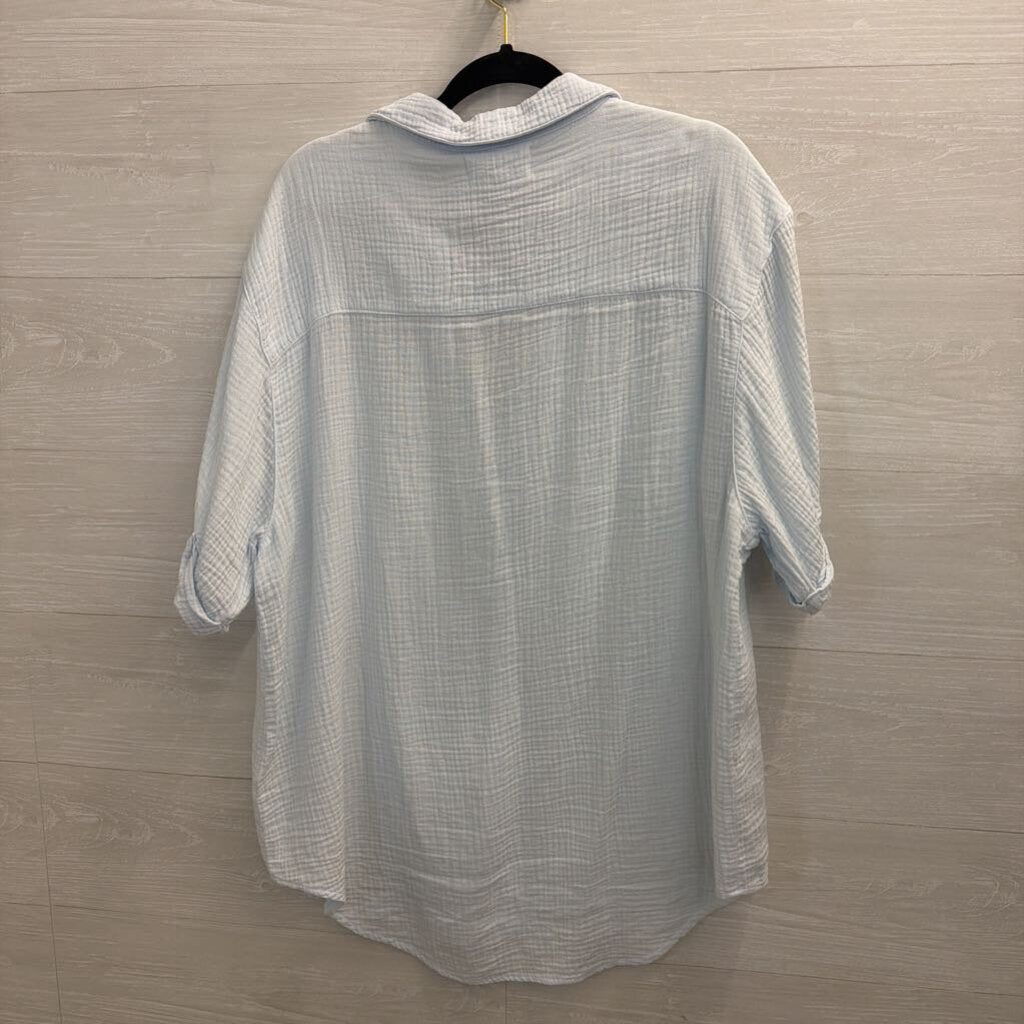 Dear John Blue Textured Short Sleeve Top Large
