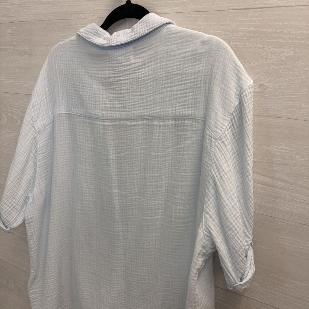 Dear John Blue Textured Short Sleeve Top Large