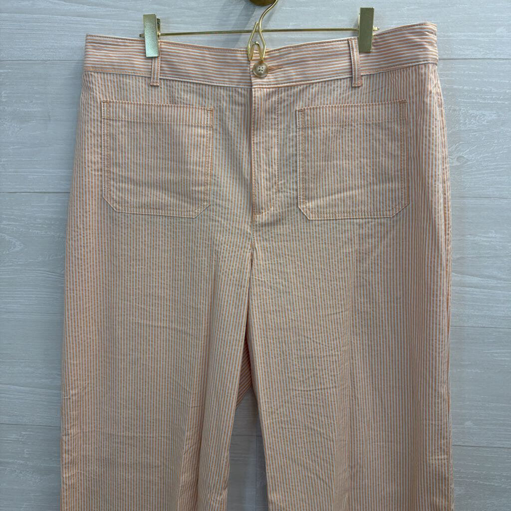 Loft White/ Orange Striped Wide Leg Pants 12