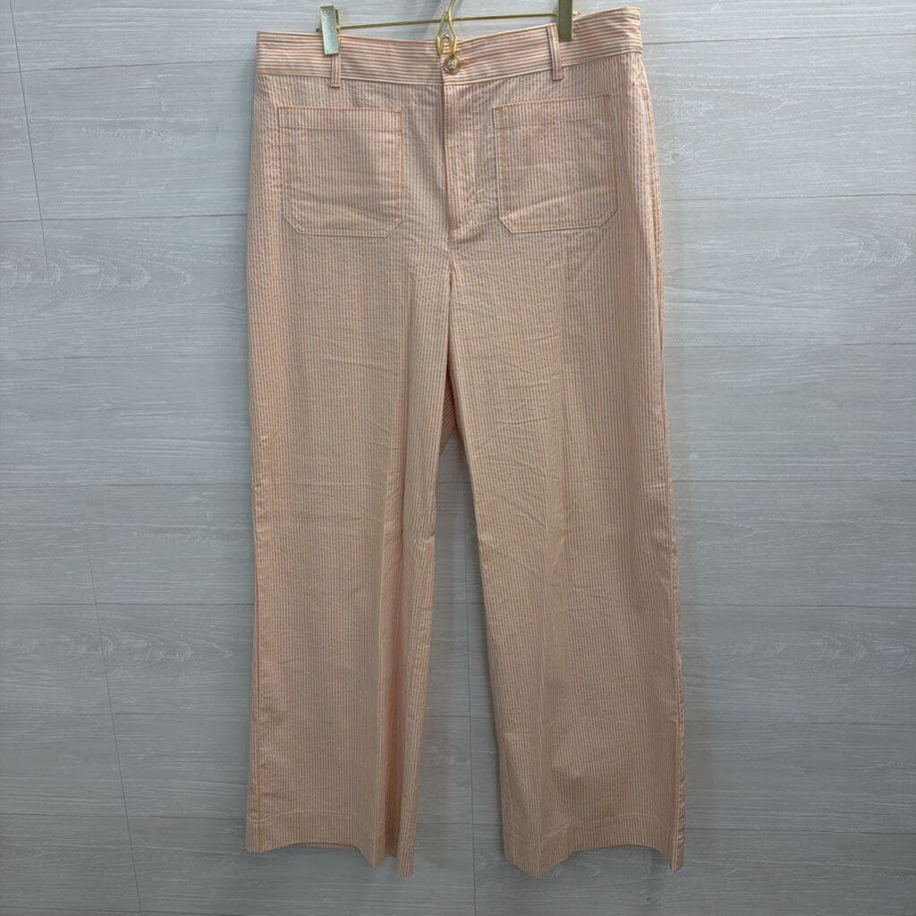 Loft White/ Orange Striped Wide Leg Pants 12