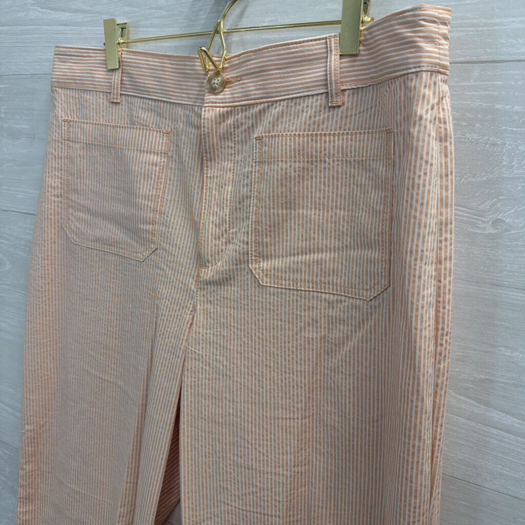 Loft White/ Orange Striped Wide Leg Pants 12