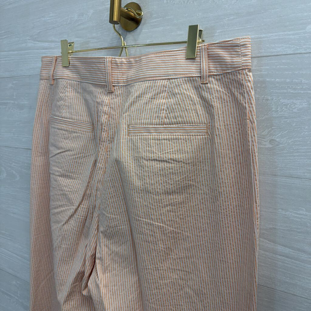 Loft White/ Orange Striped Wide Leg Pants 12