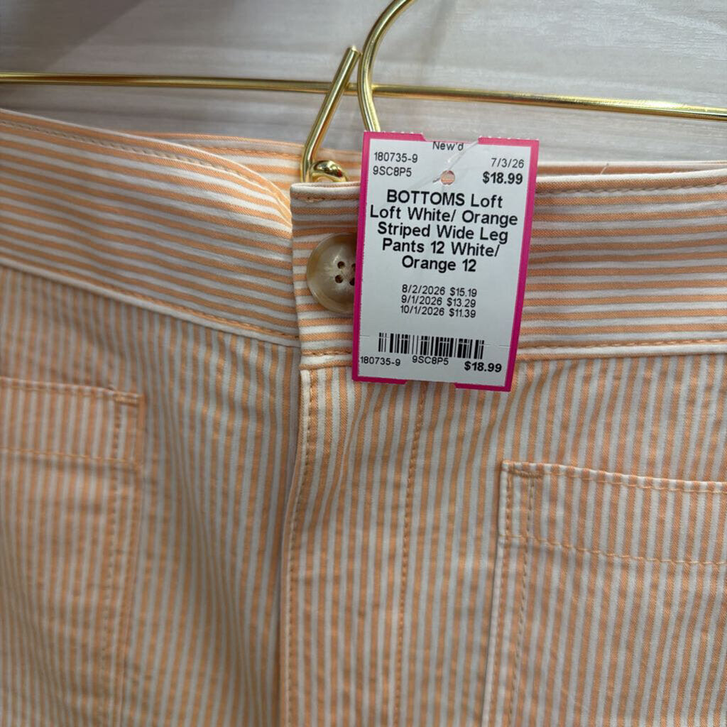 Loft White/ Orange Striped Wide Leg Pants 12