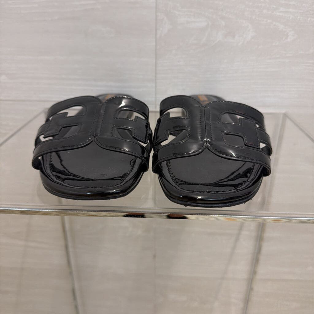 Sam Edelman Black Patent Leather Bay Cutout Slide Sandals 10