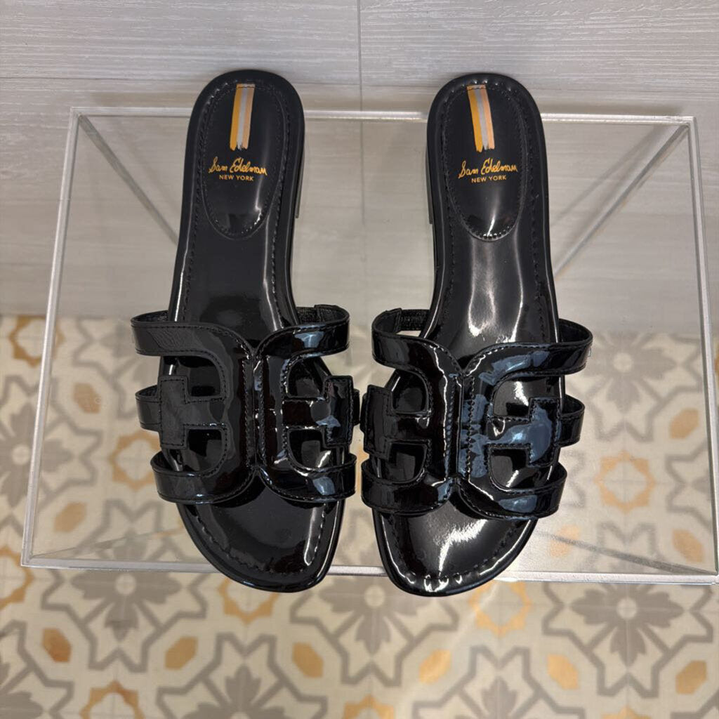 Sam Edelman Black Patent Leather Bay Cutout Slide Sandals 10