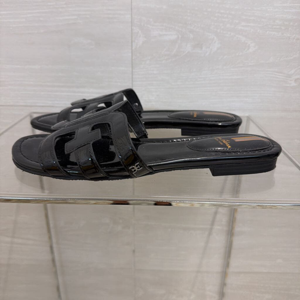Sam Edelman Black Patent Leather Bay Cutout Slide Sandals 10