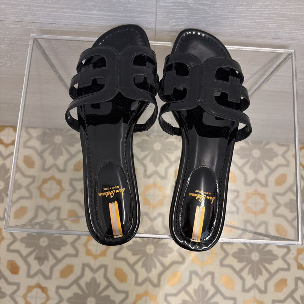 Sam Edelman Black Patent Leather Bay Cutout Slide Sandals 10
