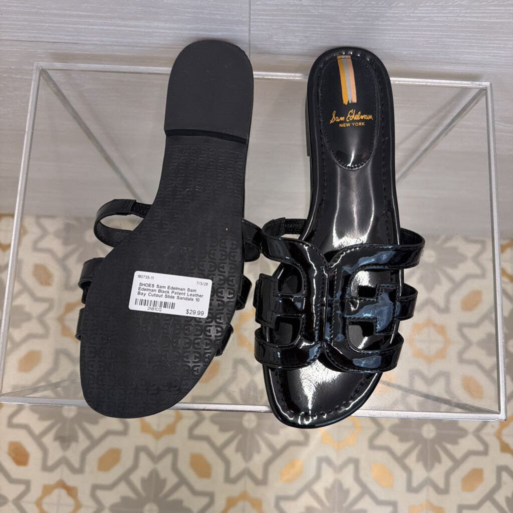 Sam Edelman Black Patent Leather Bay Cutout Slide Sandals 10