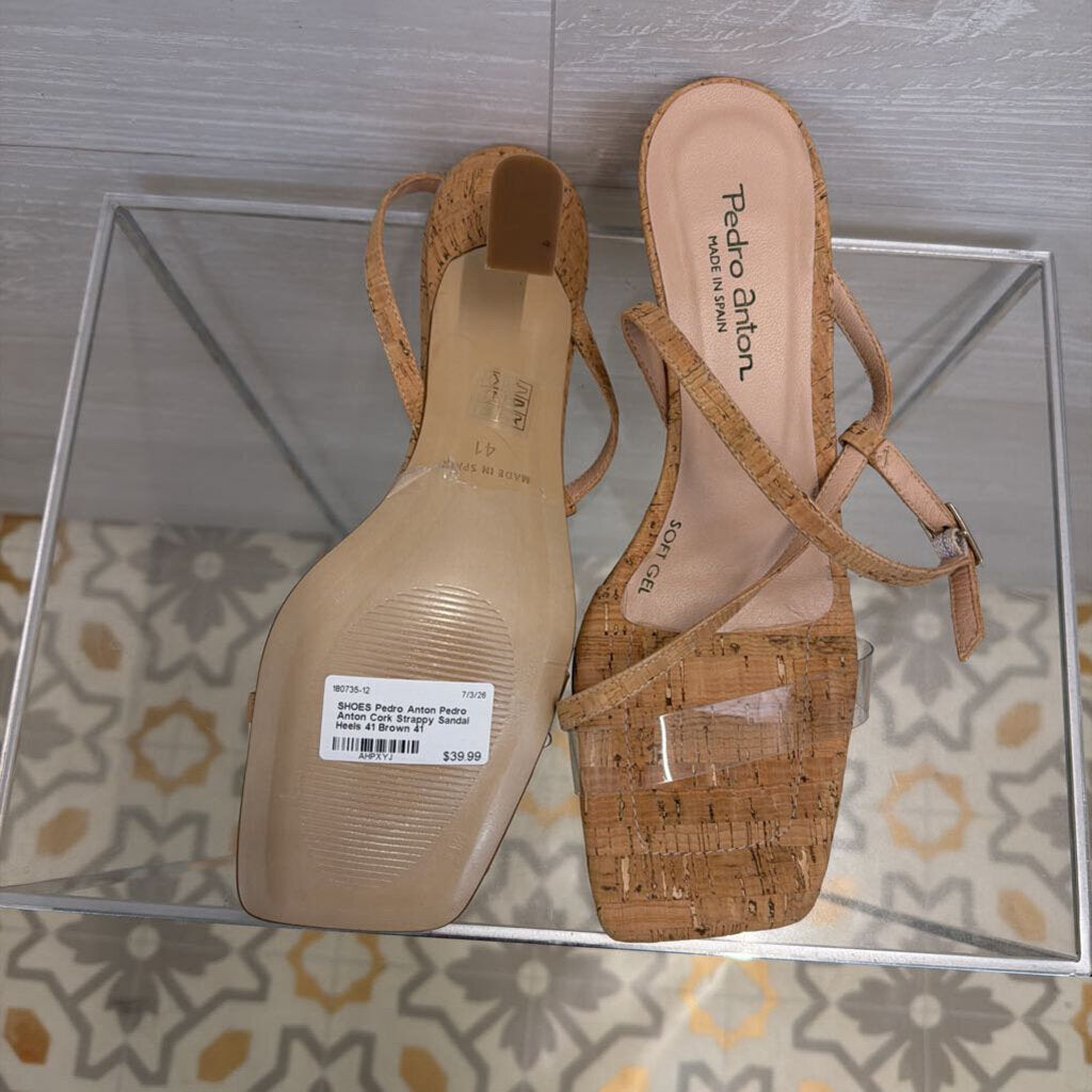 Pedro Anton Cork Strappy Sandal Heels 41