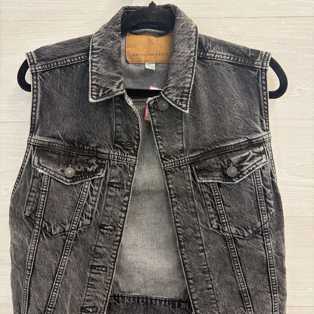 American Eagle Black Denim Vest Top Small