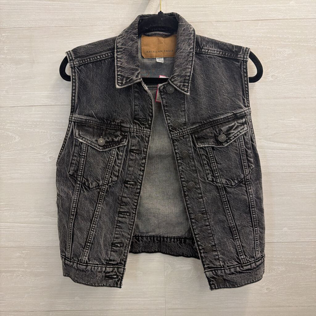 American Eagle Black Denim Vest Top Small