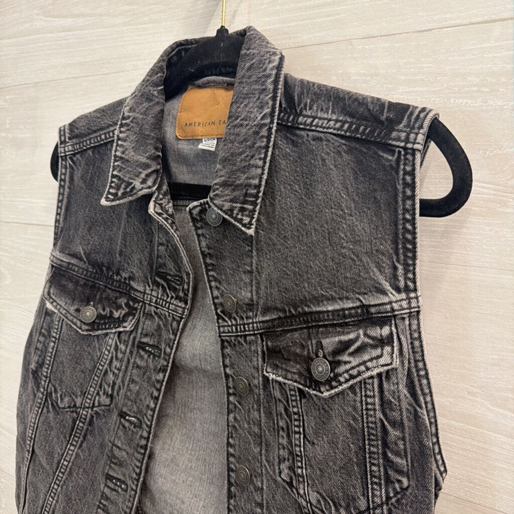American Eagle Black Denim Vest Top Small