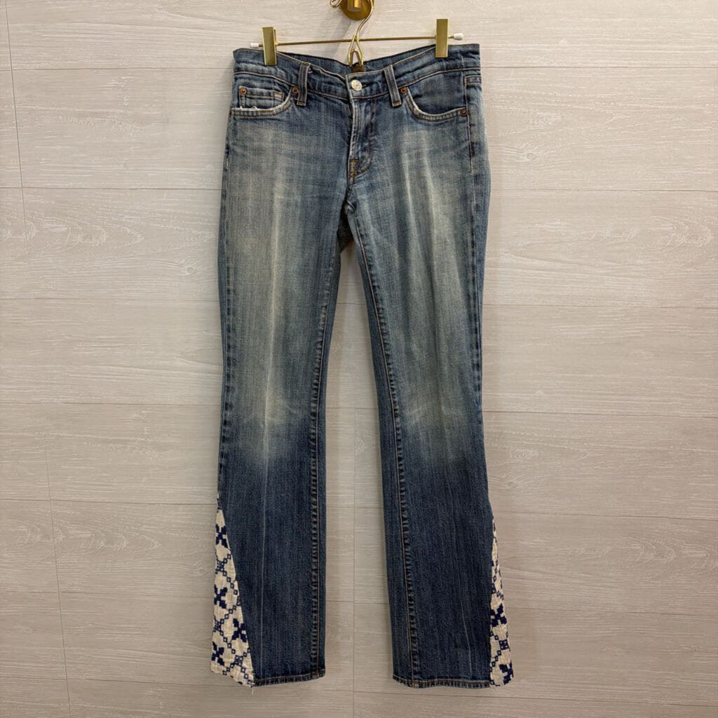 7 For All Mankind Light Wash Embroidered Flare Leg Jeans 27