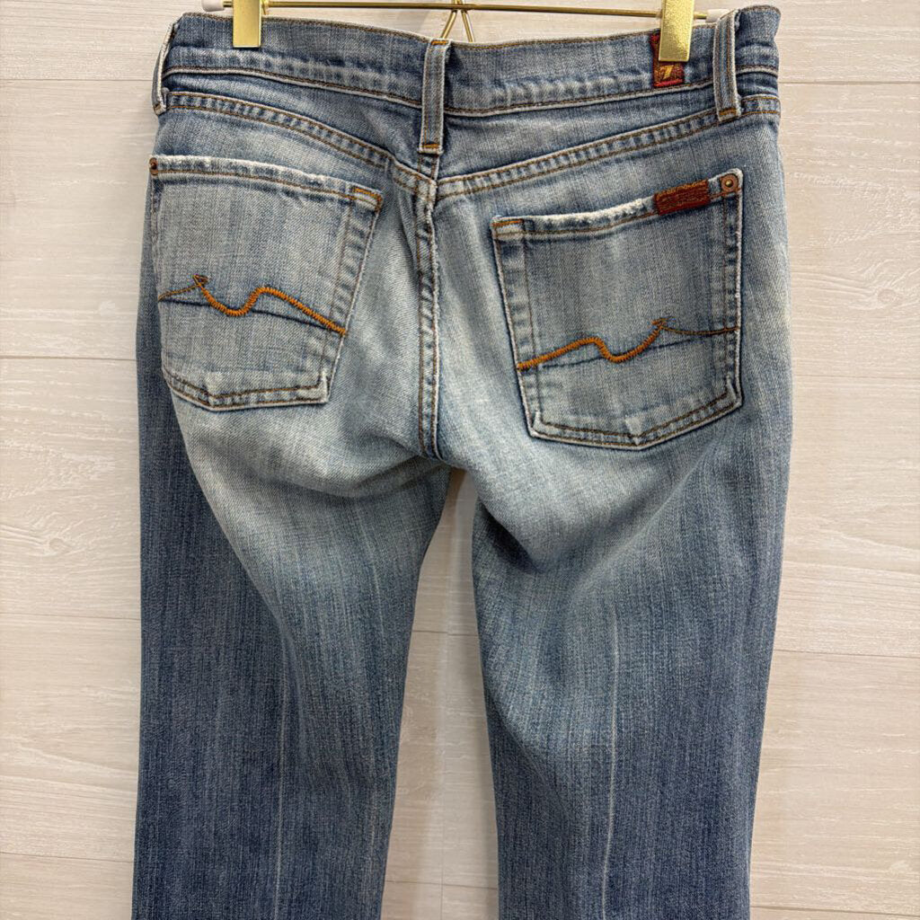 7 For All Mankind Light Wash Embroidered Flare Leg Jeans 27
