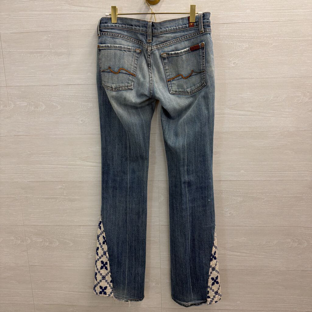 7 For All Mankind Light Wash Embroidered Flare Leg Jeans 27