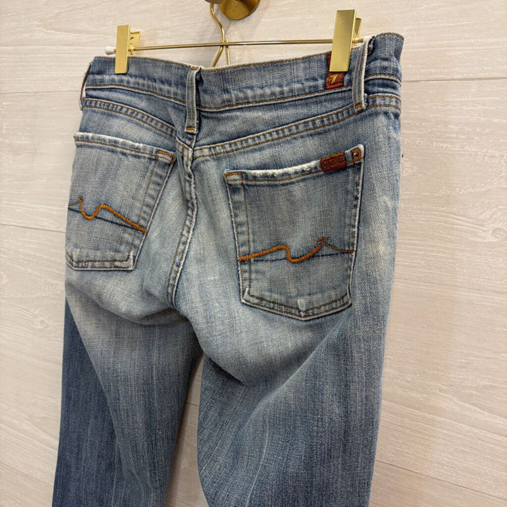 7 For All Mankind Light Wash Embroidered Flare Leg Jeans 27