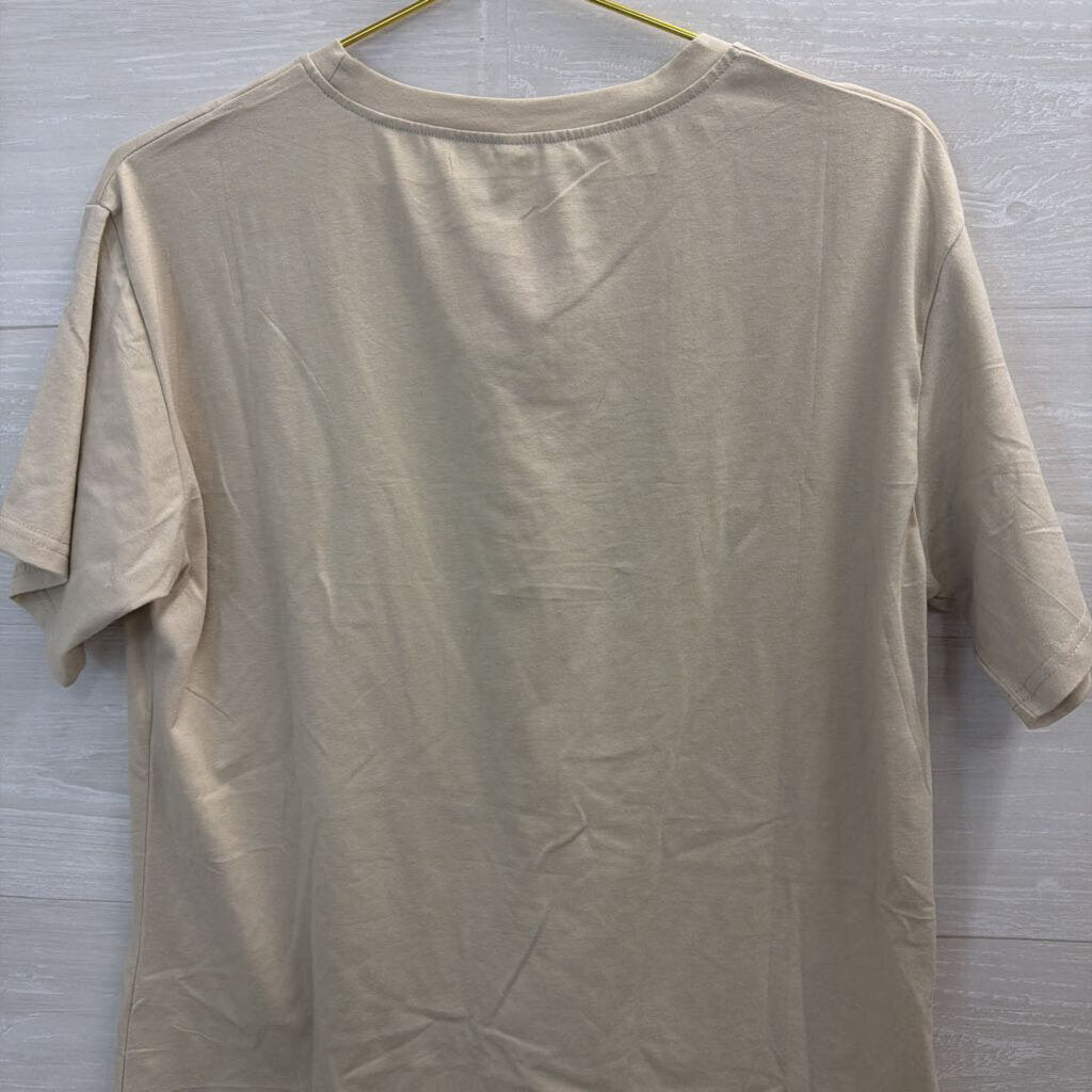 Beige/ Multi Floral Bird Short Sleeve Graphic Tee Large