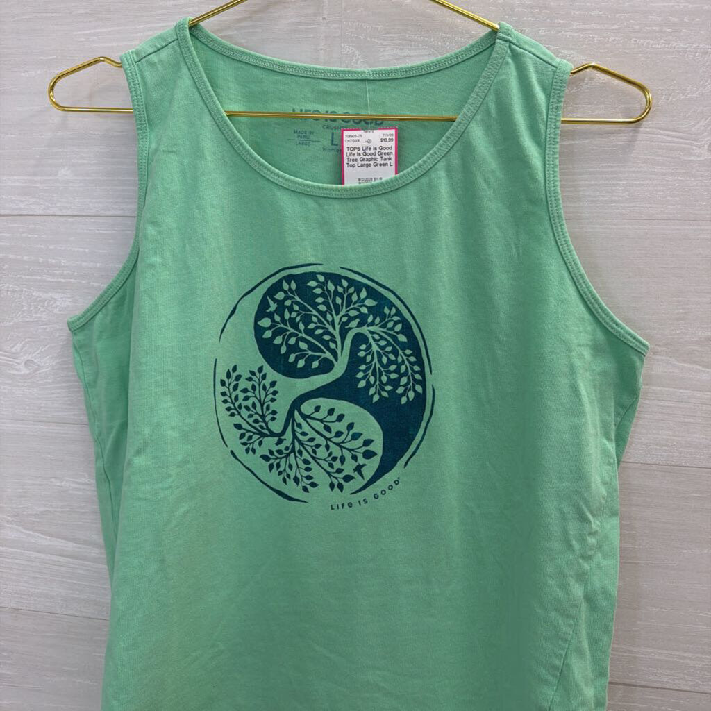 Life Is Good Green Tree Graphic Tank Top Large
