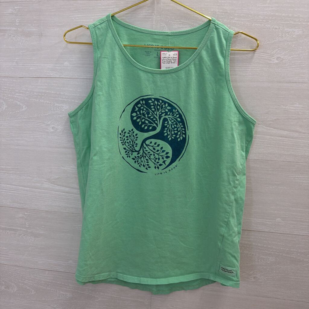 Life Is Good Green Tree Graphic Tank Top Large