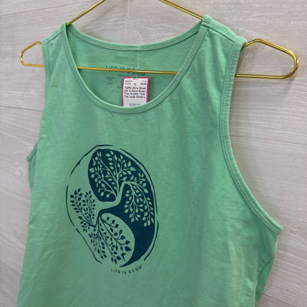 Life Is Good Green Tree Graphic Tank Top Large