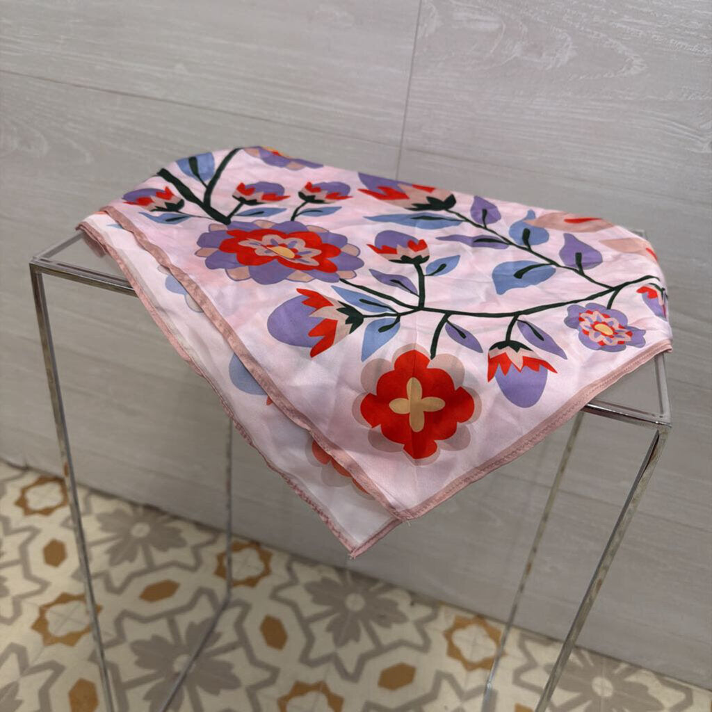 Pink/ Multi Print Silky Scarf