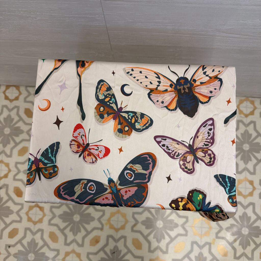 White/ Multi Butterfly Print Silky Scarf