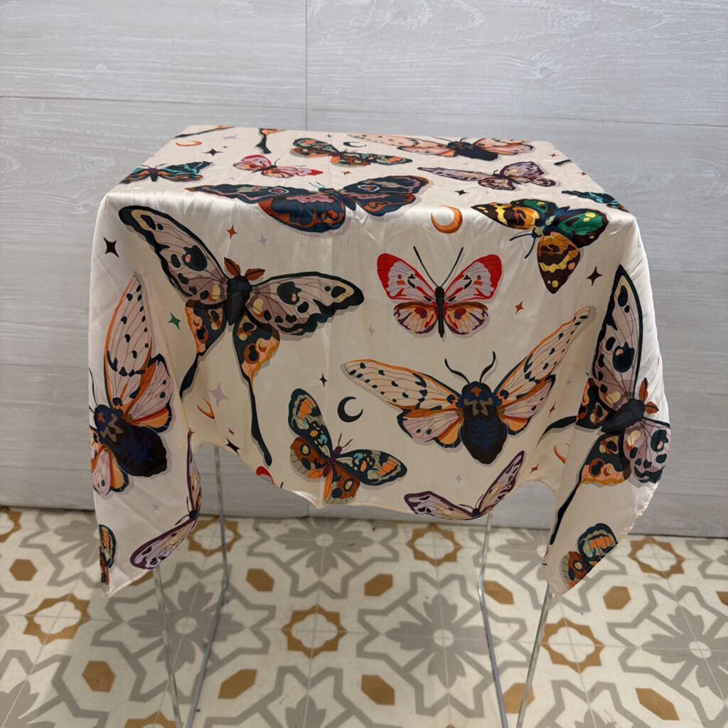 White/ Multi Butterfly Print Silky Scarf
