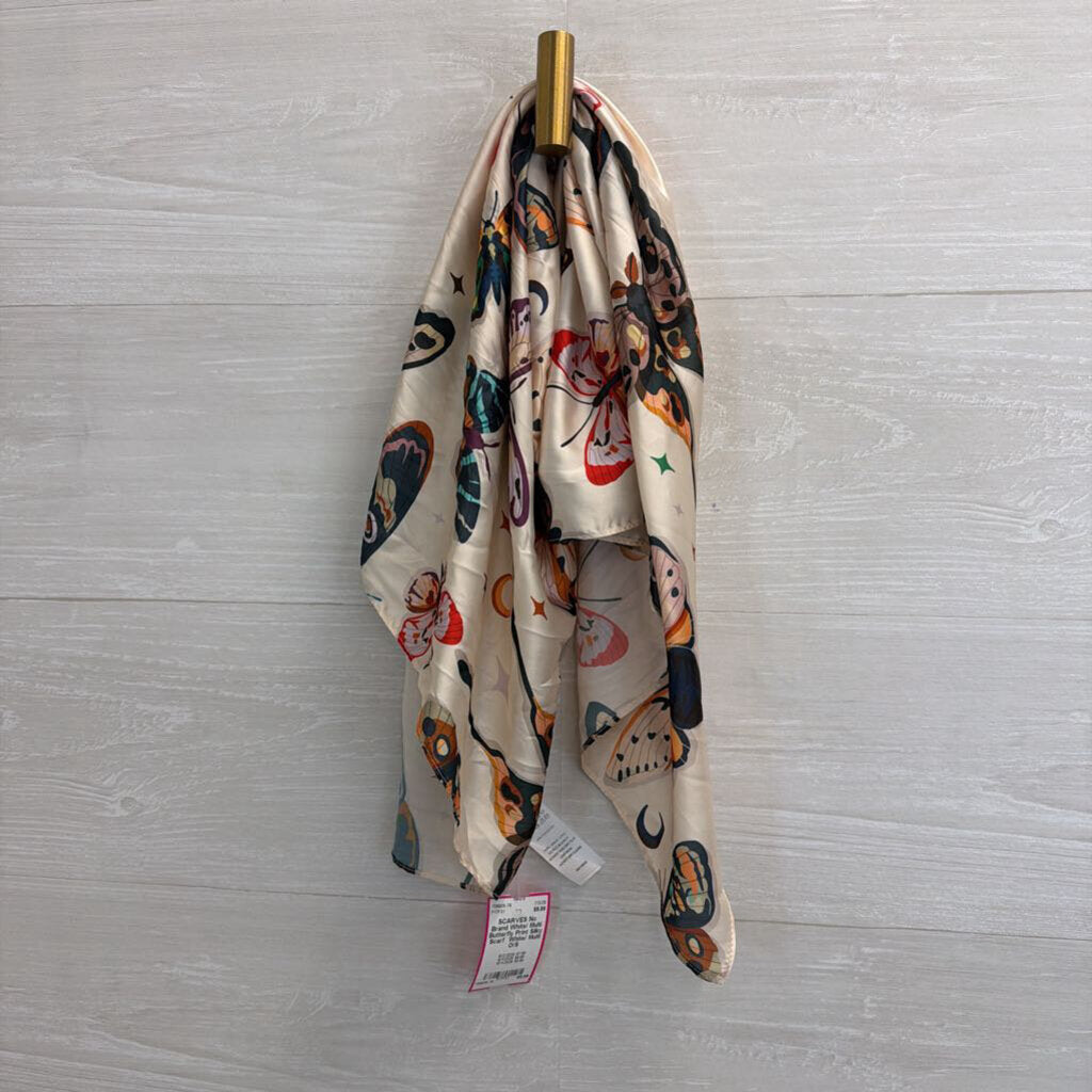 White/ Multi Butterfly Print Silky Scarf