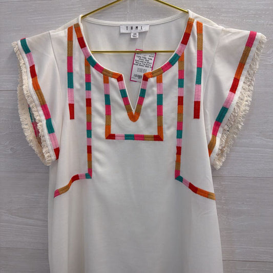 THML White/ Multi Embroidered Short Sleeve Top Extra Small