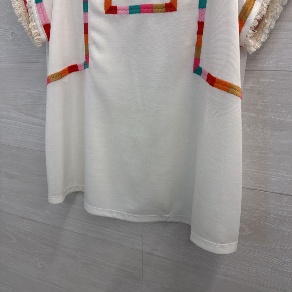 THML White/ Multi Embroidered Short Sleeve Top Extra Small