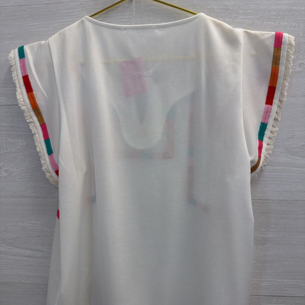 THML White/ Multi Embroidered Short Sleeve Top Extra Small