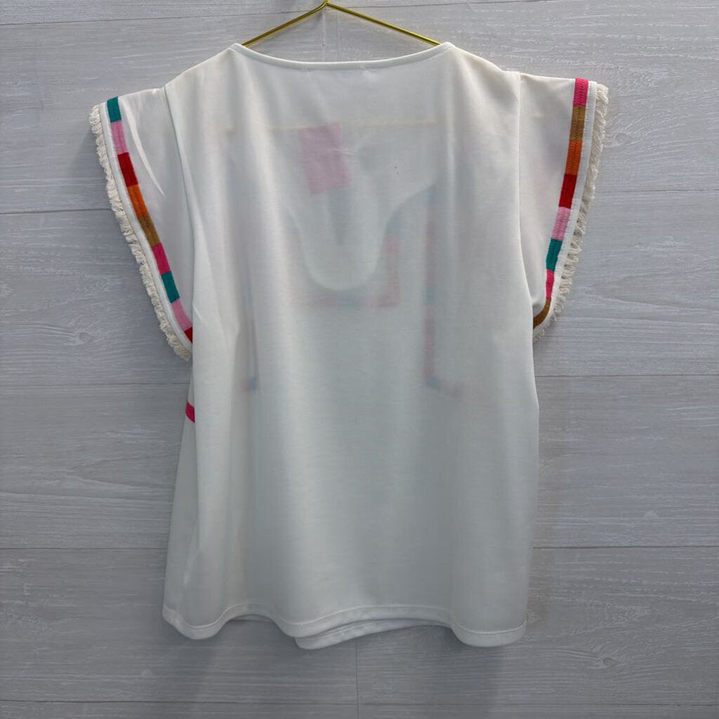 THML White/ Multi Embroidered Short Sleeve Top Extra Small