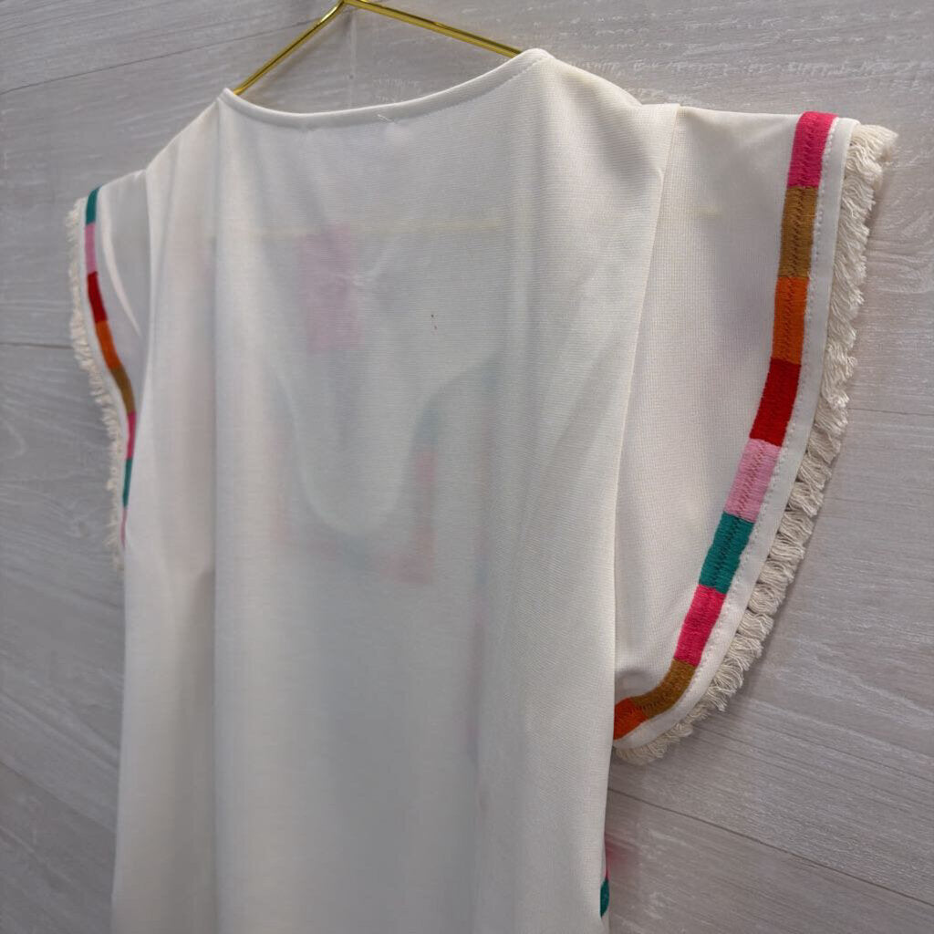 THML White/ Multi Embroidered Short Sleeve Top Extra Small