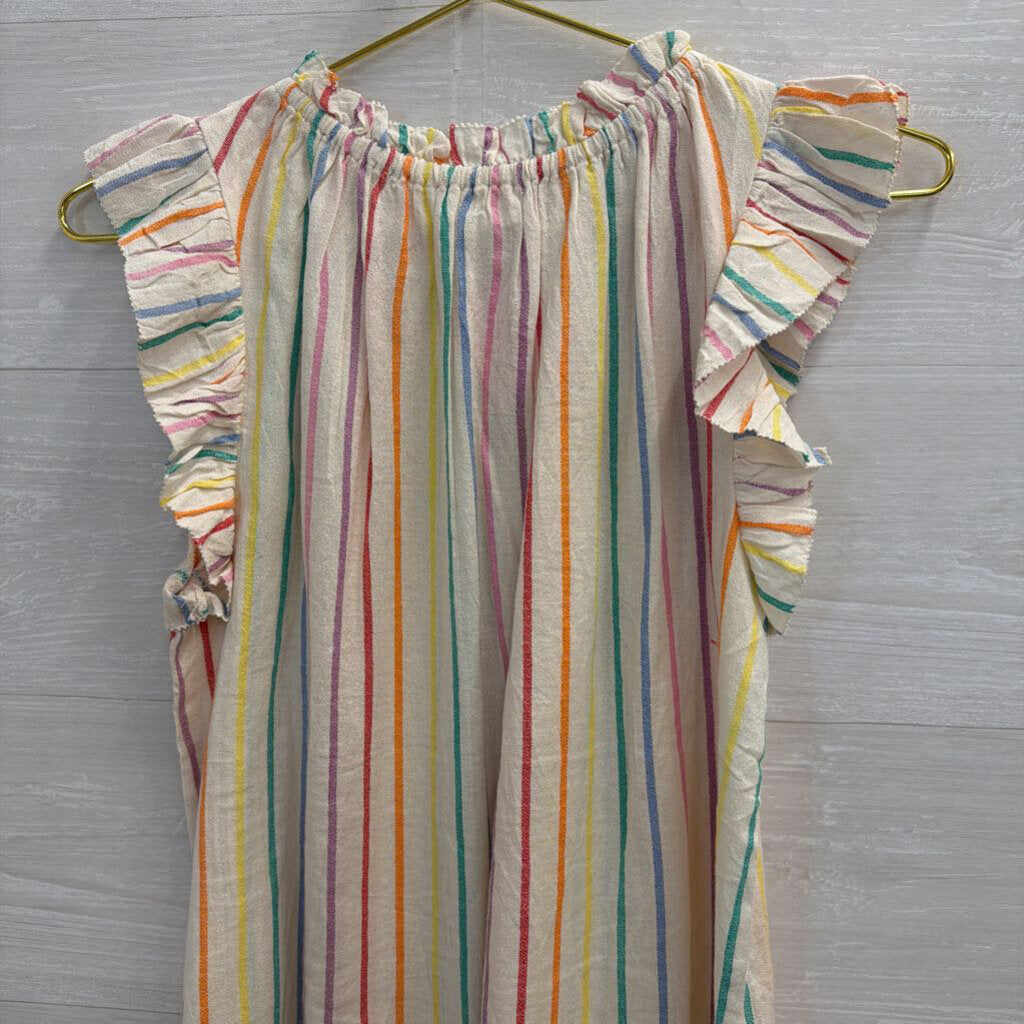 THML White/ Multi Striped Short Sleeve Top Extra Small