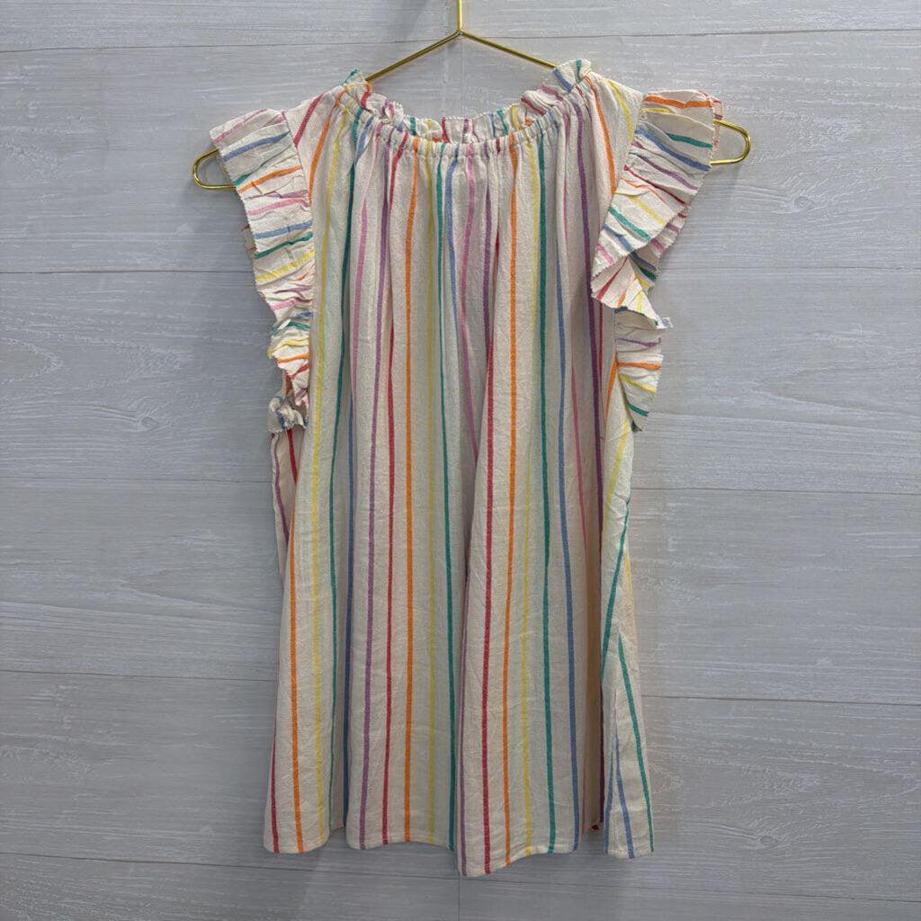 THML White/ Multi Striped Short Sleeve Top Extra Small