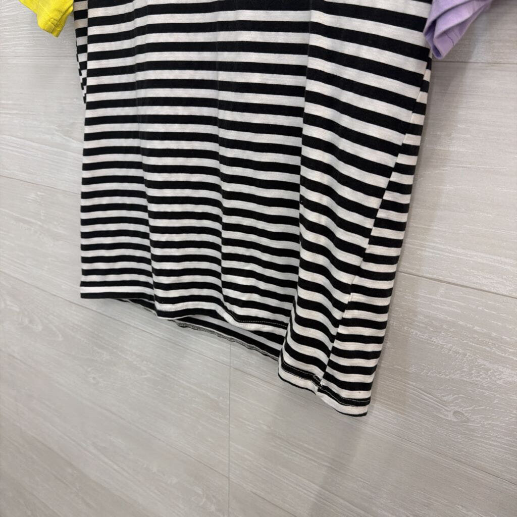 Black/ White Striped Color Block Short Sleeve Top Small