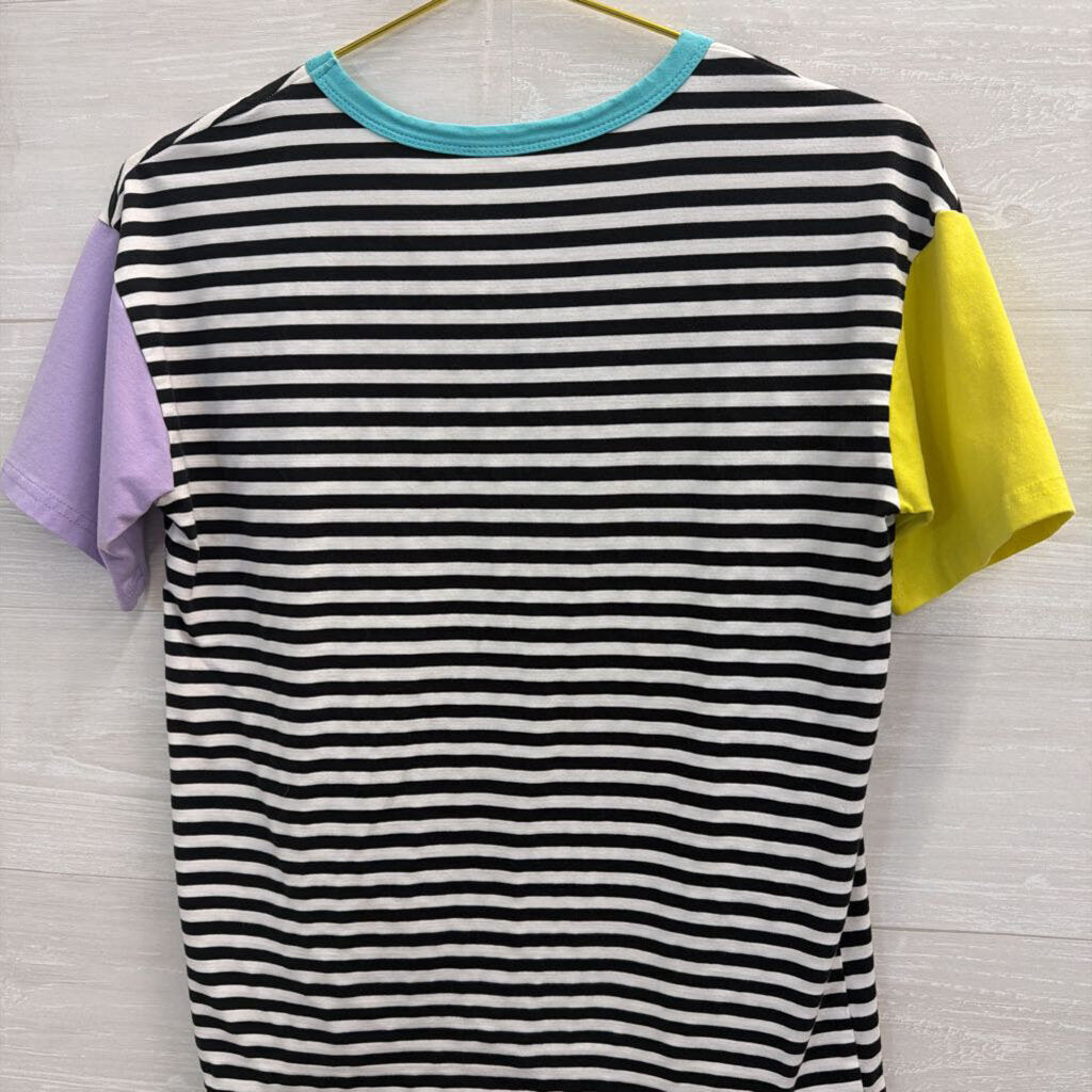 Black/ White Striped Color Block Short Sleeve Top Small
